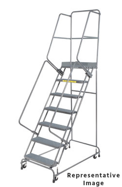 Spring Loaded Caster Ladders, CALOSHA, 6 Step, 26 In Wide Base, 14 in Deep Top Step, Abrasive Mat Tread, Setup