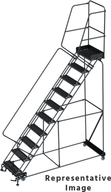 50 Degree Slope Walk Down Ladders, CALOSHA, 50° Incline, 10 Step, 32 In Wide Base, 28 in Deep Top Step, Abrasive Mat Tread