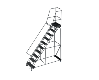 50 Degree Slope Walk Down Ladders, CALOSHA, 50° Incline, 10 Step, 32 In Wide Base, 14 in Deep Top Step, Serrated Tread