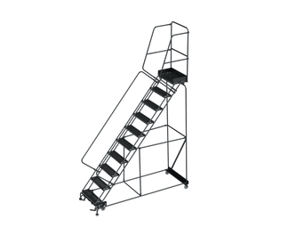 50 Degree Slope Walk Down Ladders, CALOSHA, 50° Incline, 10 Step, 32 In Wide Base, 14 in Deep Top Step, Serrated Tread