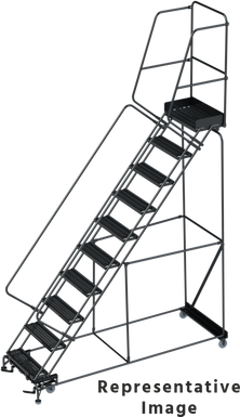 50 Degree Slope Walk Down Ladders, CALOSHA, 50° Incline, 10 Step, 32 In Wide Base, 14 in Deep Top Step, Perforated Tread