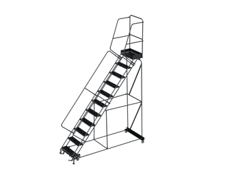 50 Degree Slope Walk Down Ladders, CALOSHA, 50° Incline, 11 Step, 32 In Wide Base, 21 in Deep Top Step, Serrated Tread
