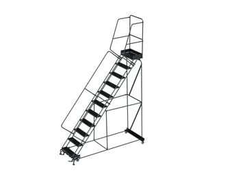 50 Degree Slope Walk Down Ladders, CALOSHA, 50° Incline, 11 Step, 32 In Wide Base, 21 in Deep Top Step, Serrated Tread