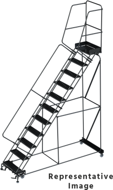 50 Degree Slope Walk Down Ladders, CALOSHA, 50° Incline, 11 Step, 32 In Wide Base, 14 in Deep Top Step, Perforated Tread, Setup