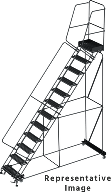 50 Degree Slope Walk Down Ladders, CALOSHA, 50° Incline, 12 Step, 32 In Wide Base, 21 in Deep Top Step, Perforated Tread