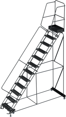 50 Degree Slope Walk Down Ladders, CALOSHA, 50° Incline, 12 Step, 32 In Wide Base, 14 in Deep Top Step, Serrated Tread