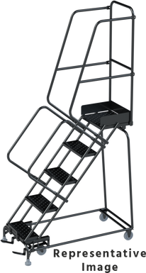 50 Degree Slope Walk Down Ladders, CALOSHA, 50° Incline, 5 Step, 24 In Wide Base, 21 in Deep Top Step, Expanded Metal Tread, Setup