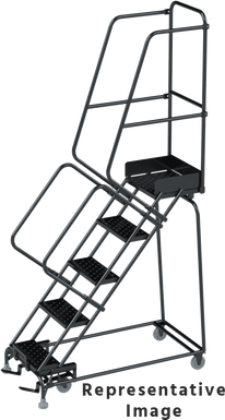 50 Degree Slope Walk Down Ladders, CALOSHA, 50° Incline, 5 Step, 24 In Wide Base, 28 in Deep Top Step, Serrated Tread, Setup