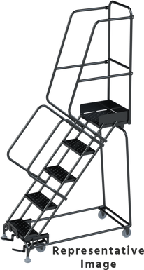 50 Degree Slope Walk Down Ladders, CALOSHA, 50° Incline, 5 Step, 24 In Wide Base, 28 in Deep Top Step, Abrasive Mat Tread, Setup