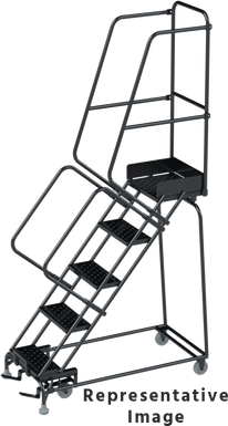 50 Degree Slope Walk Down Ladders, CALOSHA, 50° Incline, 5 Step, 24 In Wide Base, 28 in Deep Top Step, Expanded Metal Tread, Setup