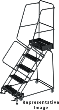 50 Degree Slope Walk Down Ladders, CALOSHA, 50° Incline, 5 Step, 32 In Wide Base, 21 in Deep Top Step, Perforated Tread, Setup