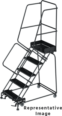 50 Degree Slope Walk Down Ladders, CALOSHA, 50° Incline, 5 Step, 32 In Wide Base, 28 in Deep Top Step, Perforated Tread
