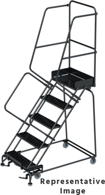 50 Degree Slope Walk Down Ladders, CALOSHA, 50° Incline, 5 Step, 32 In Wide Base, 28 in Deep Top Step, Abrasive Mat Tread