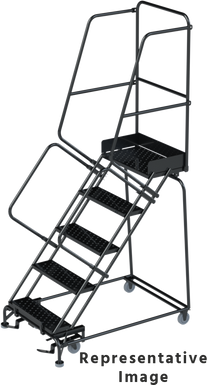 50 Degree Slope Walk Down Ladders, CALOSHA, 50° Incline, 5 Step, 32 In Wide Base, 14 in Deep Top Step, Perforated Tread