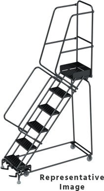 50 Degree Slope Walk Down Ladders, CALOSHA, 50° Incline, 6 Step, 24 In Wide Base, 28 in Deep Top Step, Serrated Tread