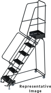 50 Degree Slope Walk Down Ladders, CALOSHA, 50° Incline, 6 Step, 24 In Wide Base, 28 in Deep Top Step, Abrasive Mat Tread