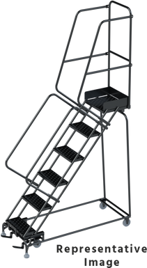 50 Degree Slope Walk Down Ladders, CALOSHA, 50° Incline, 6 Step, 24 In Wide Base, 14 in Deep Top Step, Perforated Tread, Setup
