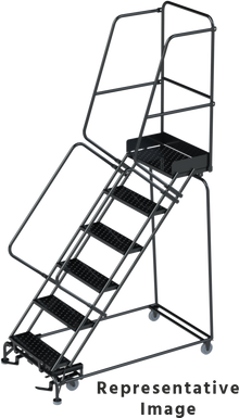 50 Degree Slope Walk Down Ladders, CALOSHA, 50° Incline, 6 Step, 32 In Wide Base, 21 in Deep Top Step, Serrated Tread