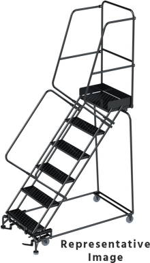 50 Degree Slope Walk Down Ladders, CALOSHA, 50° Incline, 6 Step, 32 In Wide Base, 28 in Deep Top Step, Serrated Tread, Setup