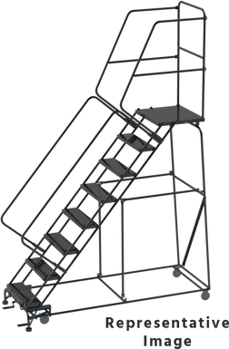 50 Degree Slope Walk Down Ladders, CALOSHA, 50° Incline, 8 Step, 32 In Wide Base, 14 in Deep Top Step, Perforated Tread, Setup