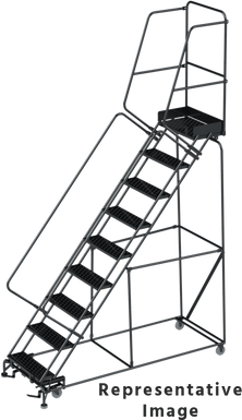 50 Degree Slope Walk Down Ladders, CALOSHA, 50° Incline, 9 Step, 32 In Wide Base, 28 in Deep Top Step, Serrated Tread