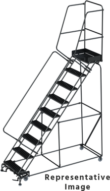 50 Degree Slope Walk Down Ladders, CALOSHA, 50° Incline, 9 Step, 32 In Wide Base, 14 in Deep Top Step, Serrated Tread, Setup