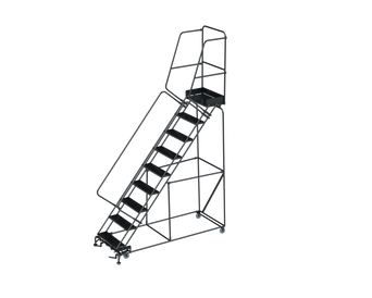 50 Degree Slope Walk Down Ladders, CALOSHA, 50° Incline, 9 Step, 32 In Wide Base, 14 in Deep Top Step, Perforated Tread
