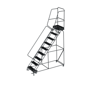 50 Degree Slope Walk Down Ladders, CALOSHA, 50° Incline, 9 Step, 32 In Wide Base, 14 in Deep Top Step, Perforated Tread, Setup