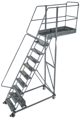 Cantilevered Ladders, 10 Step, 32 In Wide Base, 14 in Overhang, Perforated Tread
