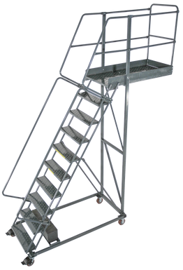 Cantilevered Ladders, 10 Step, 32 In Wide Base, 14 in Overhang, Perforated Tread