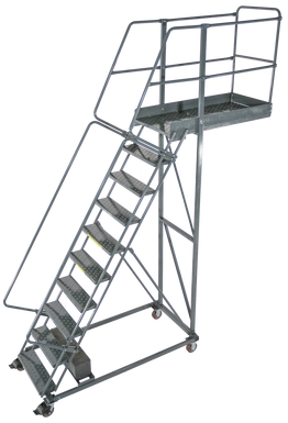 Cantilevered Ladders, 10 Step, 32 In Wide Base, 42 in Overhang, Serrated Tread