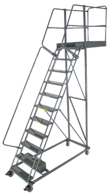 Cantilevered Ladders, 11 Step, 32 In Wide Base, 14 in Overhang, Perforated Tread