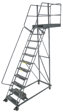 Cantilevered Ladders, 11 Step, 32 In Wide Base, 28 in Overhang, Serrated Tread