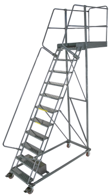 Cantilevered Ladders, 11 Step, 32 In Wide Base, 28 in Overhang, Serrated Tread