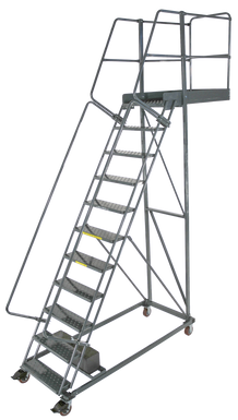 Cantilevered Ladders, 11 Step, 32 In Wide Base, 42 in Overhang, Serrated Tread