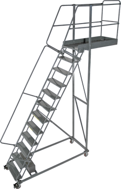Cantilevered Ladders, 12 Step, 32 In Wide Base, 14 in Overhang, Perforated Tread
