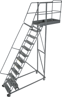 Cantilevered Ladders, 12 Step, 32 In Wide Base, 35 in Overhang, Serrated Tread
