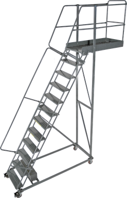 Cantilevered Ladders, 15 Step, 40 In Wide Base, 14 in Overhang, Serrated Tread
