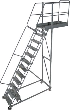 Cantilevered Ladders, 15 Step, 40 In Wide Base, 28 in Overhang, Serrated Tread