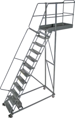 Cantilevered Ladders, 15 Step, 40 In Wide Base, 35 in Overhang, Serrated Tread