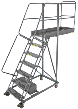 Cantilevered Ladders, 6 Step, 32 In Wide Base, 28 in Overhang, Serrated Tread