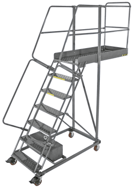 Cantilevered Ladders, 6 Step, 32 In Wide Base, 35 in Overhang, Perforated Tread