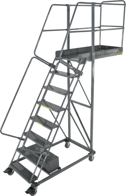 Cantilevered Ladders, 8 Step, 32 In Wide Base, 28 in Overhang, Serrated Tread