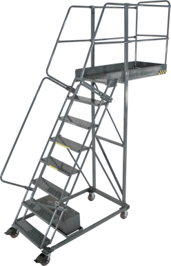 Cantilevered Ladders, 8 Step, 32 In Wide Base, 28 in Overhang, Serrated Tread