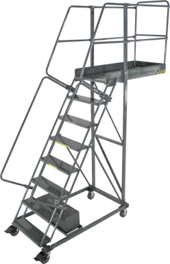 Cantilevered Ladders, 8 Step, 32 In Wide Base, 42 in Overhang, Perforated Tread