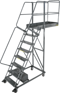 Cantilevered Ladders, 8 Step, 32 In Wide Base, 42 in Overhang, Perforated Tread