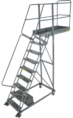 Cantilevered Ladders, 9 Step, 32 In Wide Base, 28 in Overhang, Serrated Tread