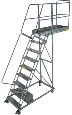 Cantilevered Ladders, 9 Step, 32 In Wide Base, 35 in Overhang, Serrated Tread