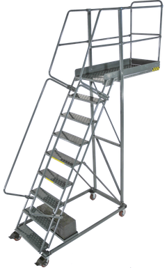 Cantilevered Ladders, 9 Step, 32 In Wide Base, 42 in Overhang, Serrated Tread