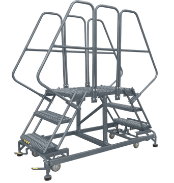 Double Entry Work Platforms with Handrails, 3 Step, 33 In Wide Base, 48 in Platform Depth, Serrated Tread